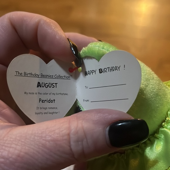 2001 RETIRED TY BEANIE BABY~AUGUST THE PERIDOT HAPPY BIRTHDAY TEDDY BEAR 8"~NEW - Picture 10 of 12